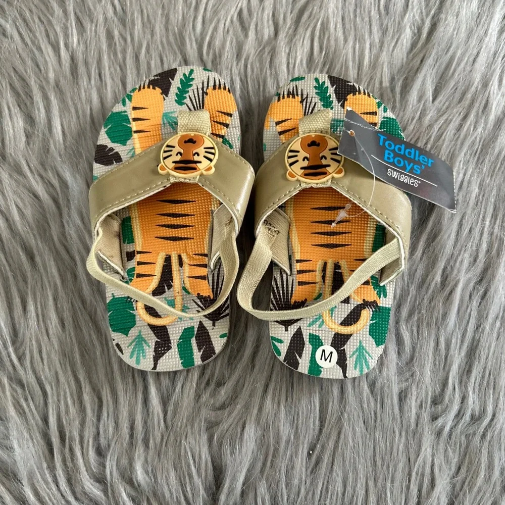 Swiggles Tiger Flip Flops Toddler Boys Size‎ Medium (7-8) Sandals Shoes
